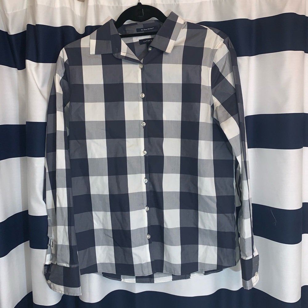 Lands end no iron checkered button down
